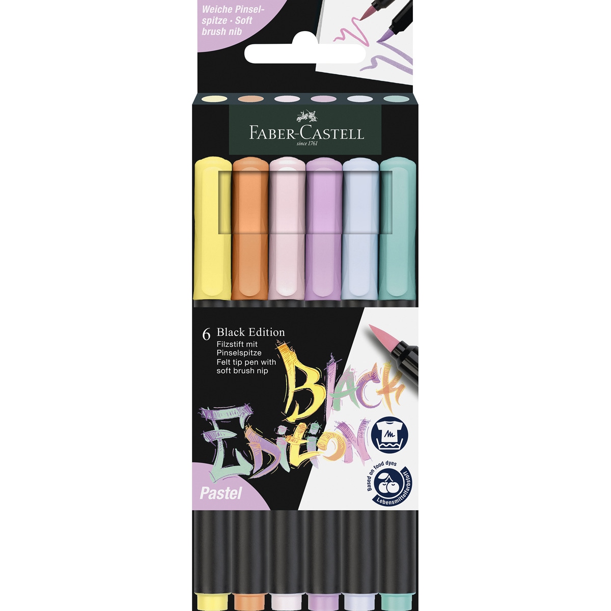 Imagen 0 de Pack de 6 Rotuladores Black Edition punta de pincel Faber-Castell colores pastel