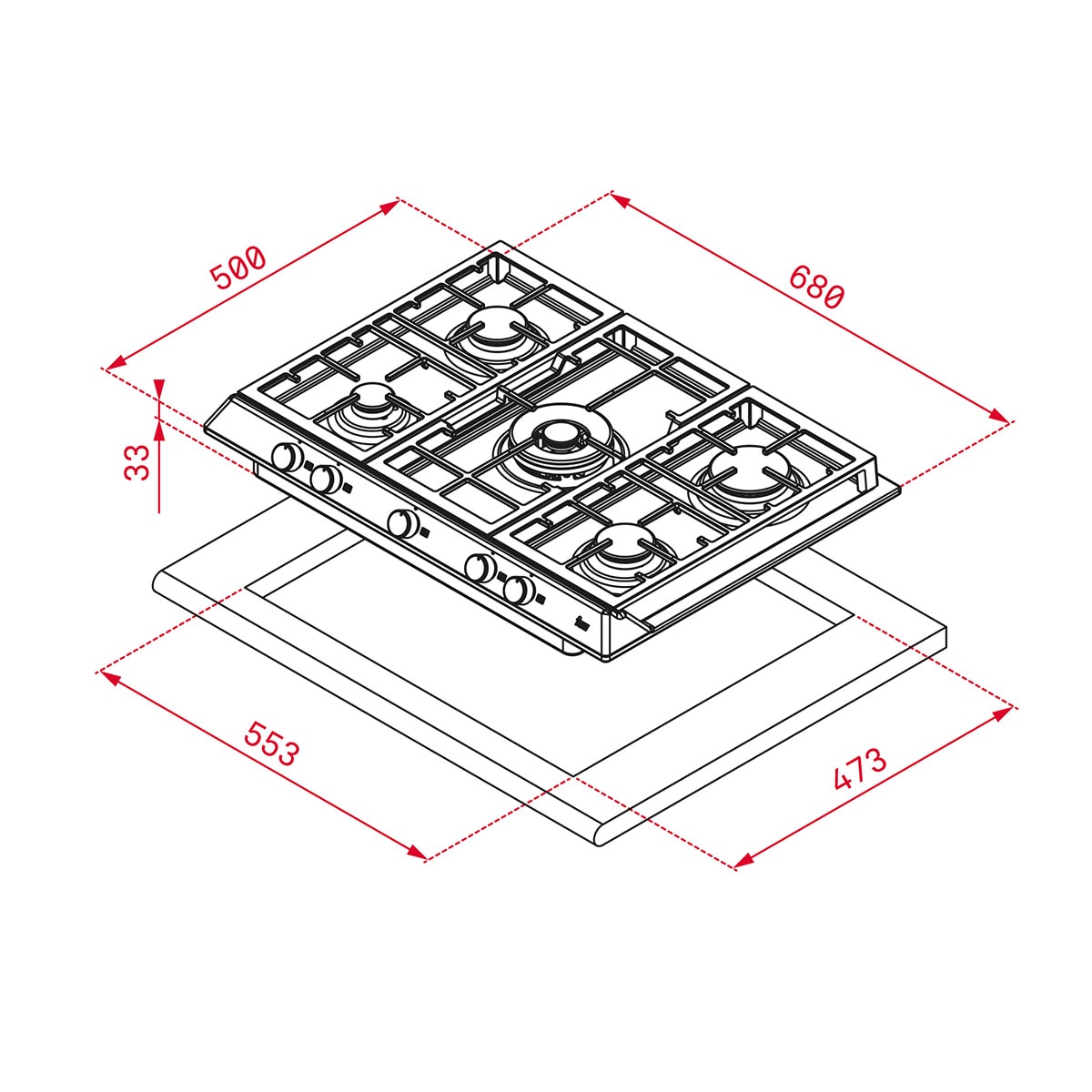 Placa de gas Teka con 5 quemadores - EX/70.1 5G AI Acero Inox-2