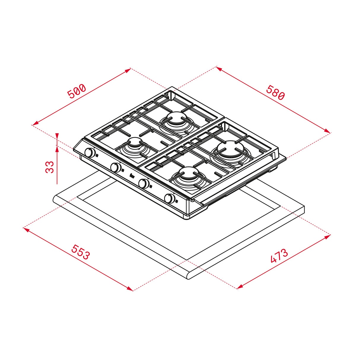 Placa de gas Teka con 4 quemadores - EX 60.1 4G AI Acero Inox-2
