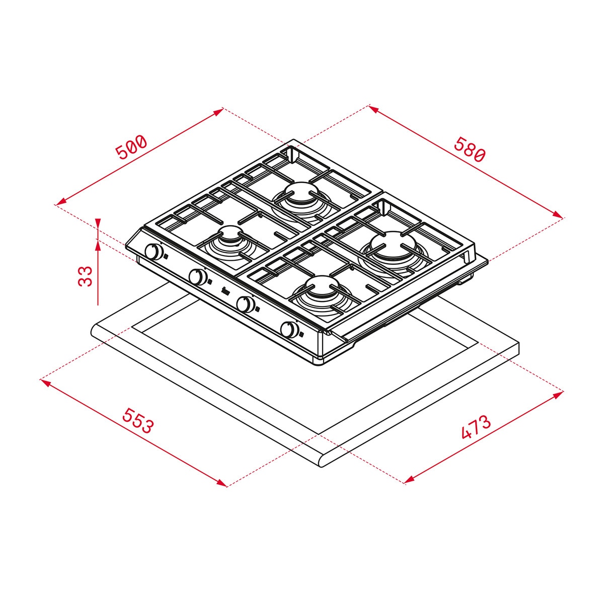 Placa de gas Teka con 4 quemadores - EX 60.1 4G AI Acero Inox-2