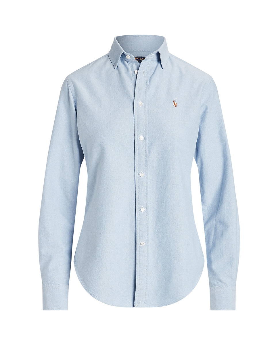 Camisa Oxford Básica com Logótipo em Contraste Azul-4