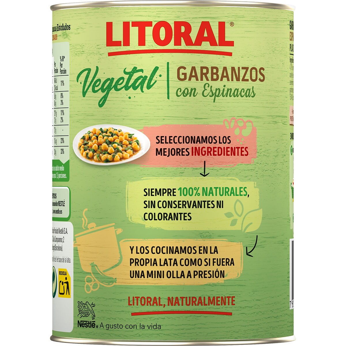 Vegetal garbanzos con espinacas sin gluten lata 425 g · LITORAL
