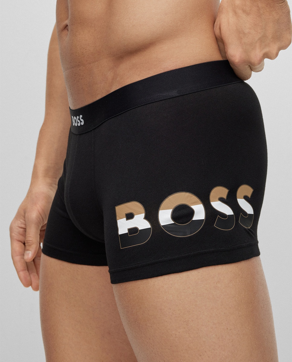 Embalagem de Dois Boxers com Logótipo na Cintura e em Algodão Elástico Preto-4