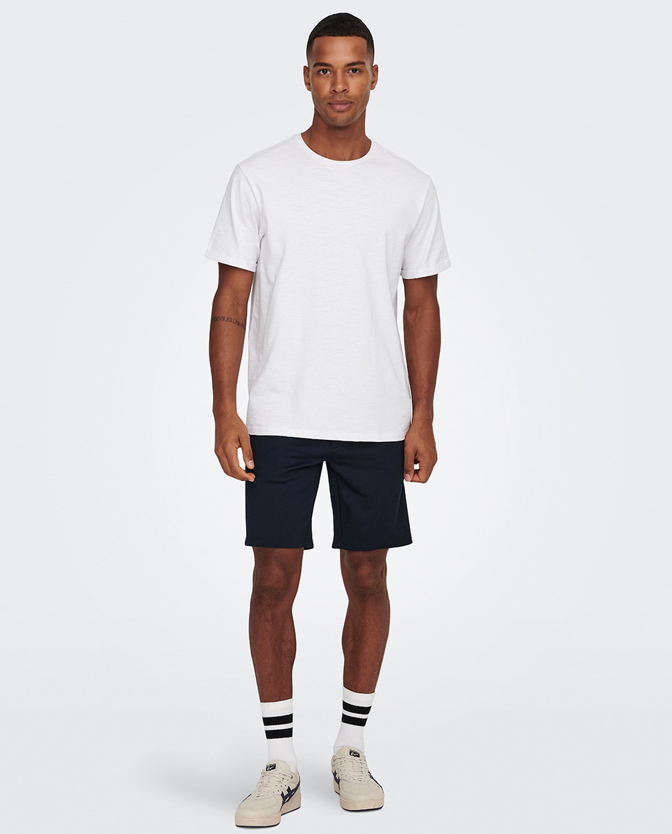 Only & Sons Pantalones Cortos Chinos Para Hombre – Corte Normal, Mezcla De Algodón Y Lino, Cremallera, Ideal Para Verano