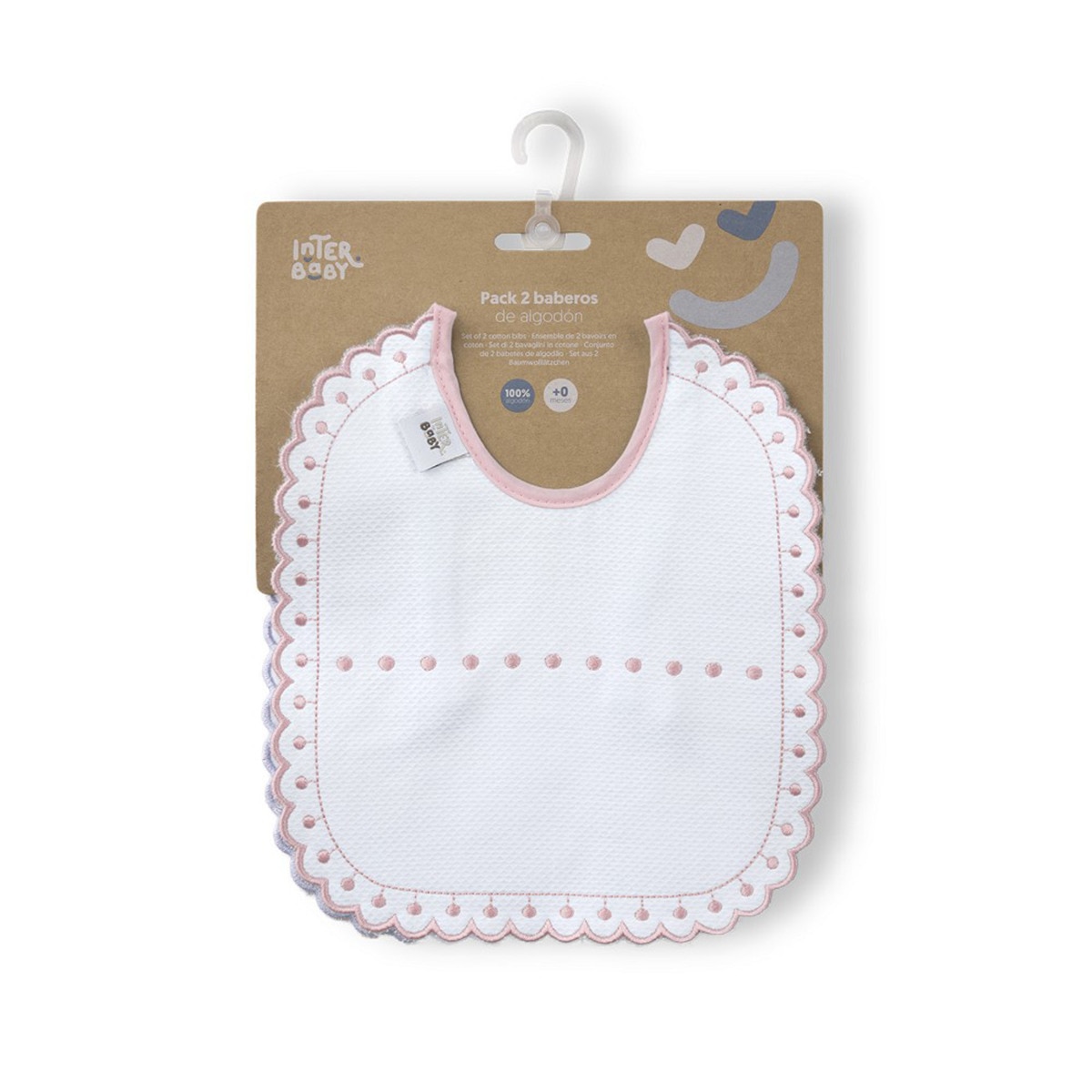 Pack 2 baberos Bordado Rosa/Gris Interbaby Rosa-4