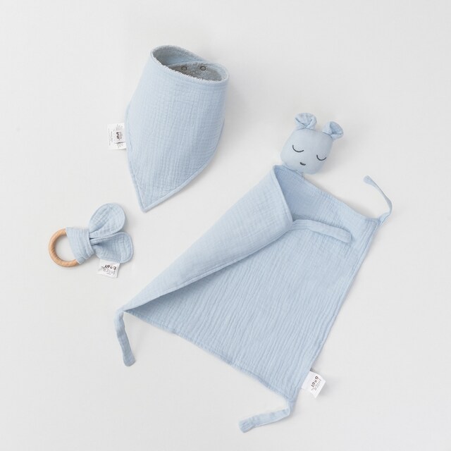 Imagen 0 de Set Dou Dou + bandana + mordedor Oso  Azul Grisáceo Interbaby