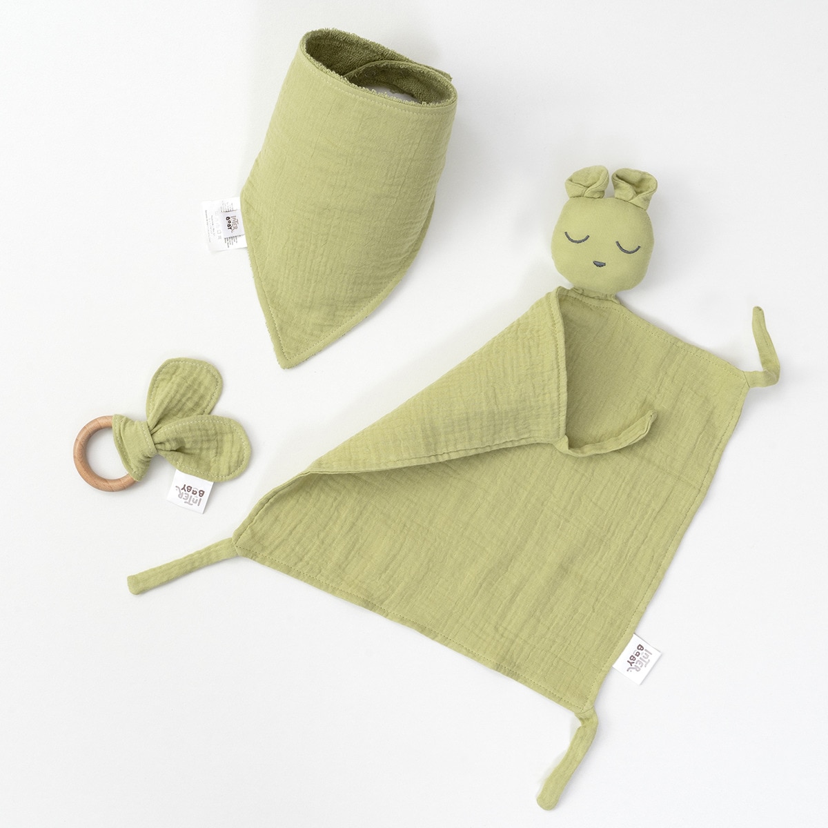 Set Dou Dou + bandana + mordedor Oso  Verde Oliva Interbaby Verde-1