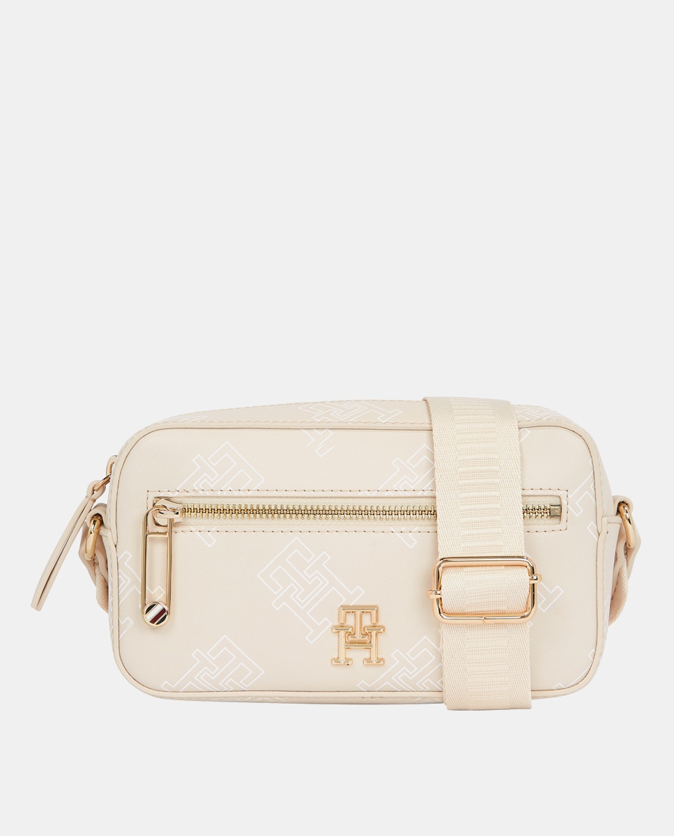 Petit sac à bandoulière écru à imprimé logo et poche extérieure