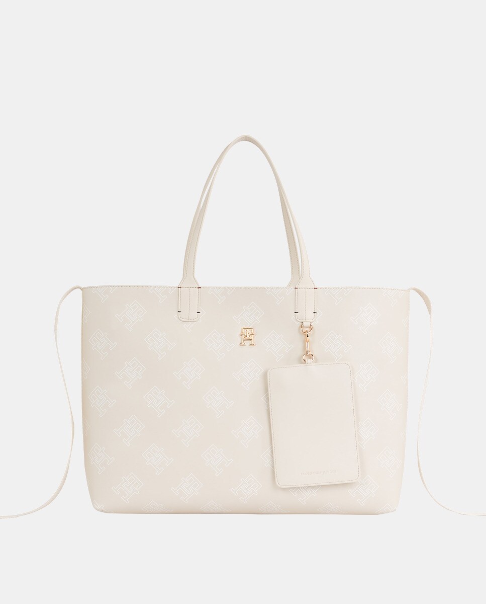 Sac tote écru à imprimé logo et portemonnaie amovible