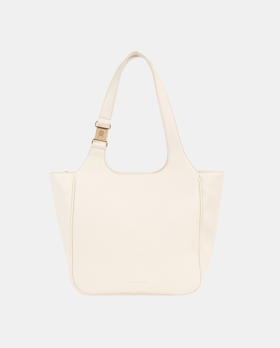 Sac tote en polyester recyclé écru avec logo métallisé