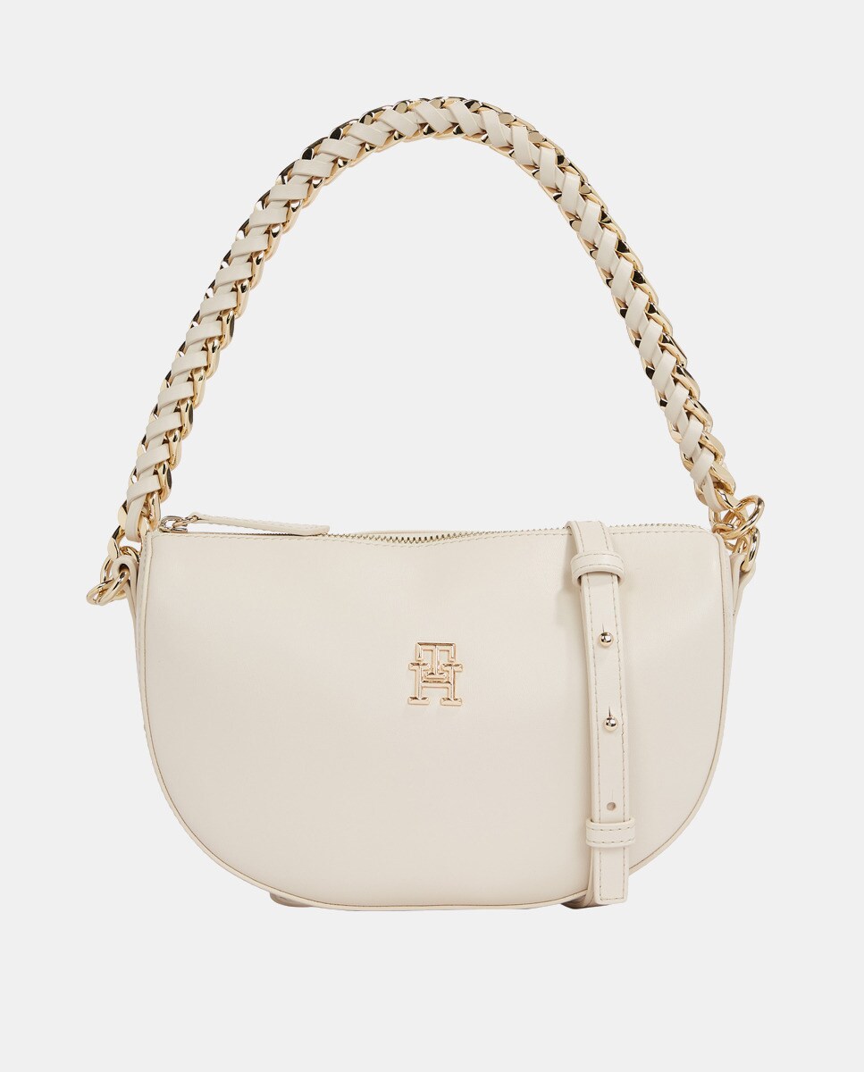 Sac à bandoulière demilune écru avec plusieurs anses