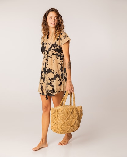 Imagen 0 de Caftán de algodón con estampado floral camel