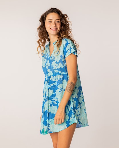 Imagen 0 de Caftán de algodón con estampado floral turquesa