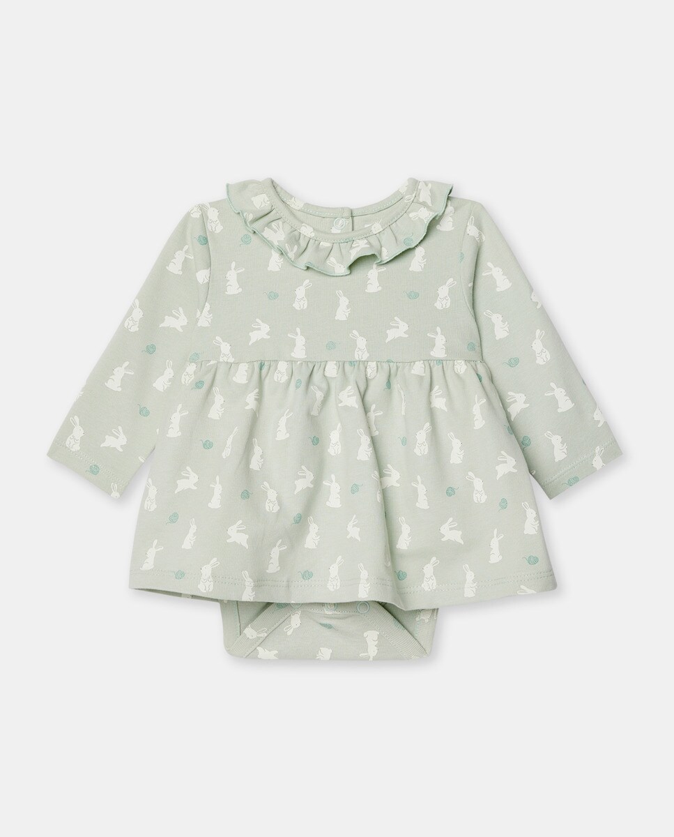 Robe et body à manches longues et imprimé lapins