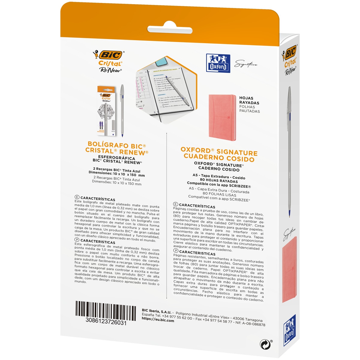 Pack Especial de Caneta Esferográfica Cristal Re'New e Caderno 4