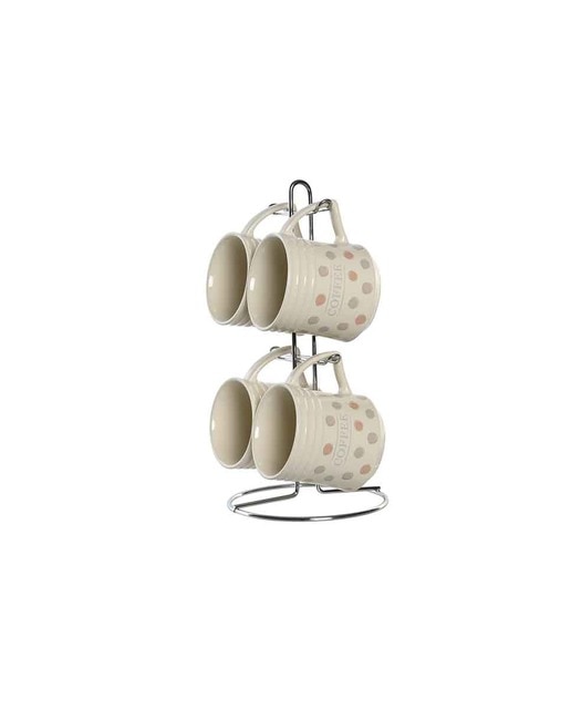 Imagen 0 de Mug set 5 gres metal 15x15x30 300 ml, topitos