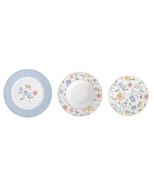 Imagen 0 de Vajilla set 18 porcelana 27x27x3 floral azul