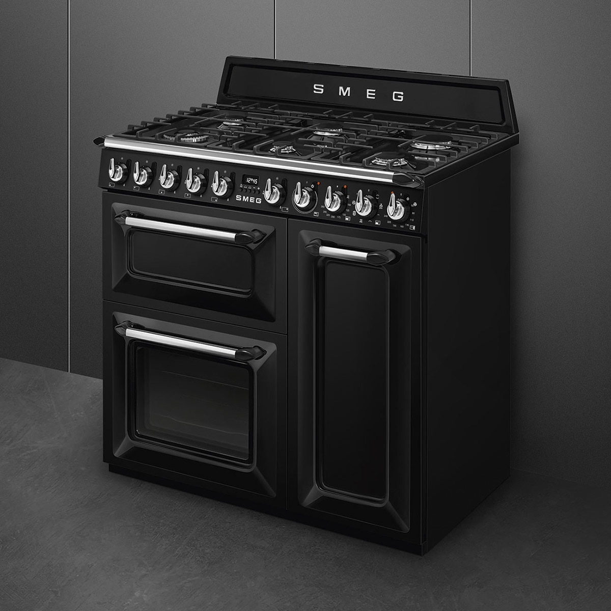 Cocina compacta Smeg placa de gas 6 quemadores y 3 cavidades de horno - TR93BL Negro-3