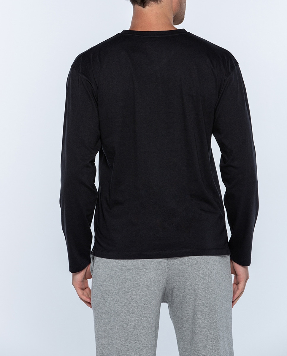 Camisola de Manga Comprida e Gola em Bico Basix Preto-2