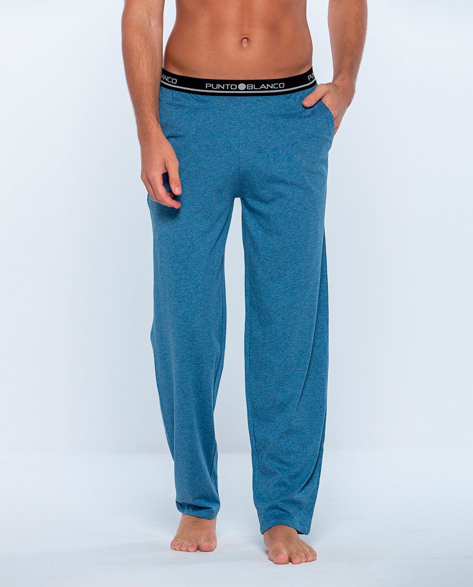 Calças de Pijama 100% Algodão Penteado Azul-1