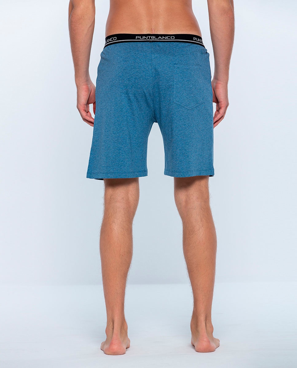 Calções de Pijama 100% Algodão Penteado Azul-2