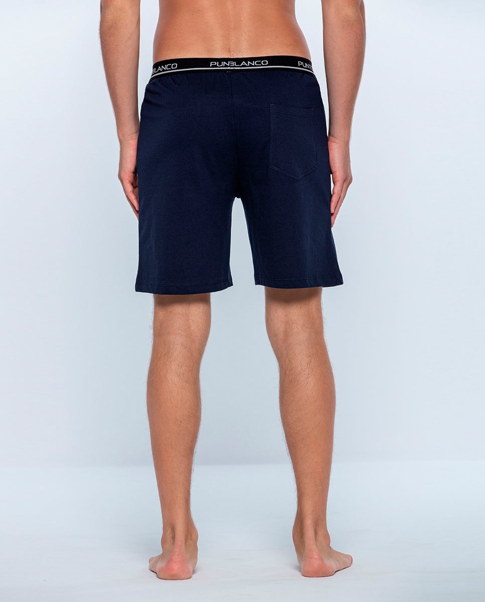 Calções de Pijama 100% Algodão Penteado Azul-marinho-2