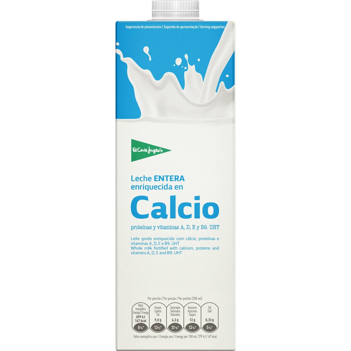 leche entera con calcio enriquecida con vitaminas A, D y E brik 1 l