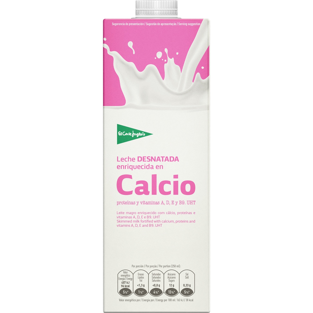 leche desnatada con calcio enriquecida con vitaminas A, D y E brik 1 l