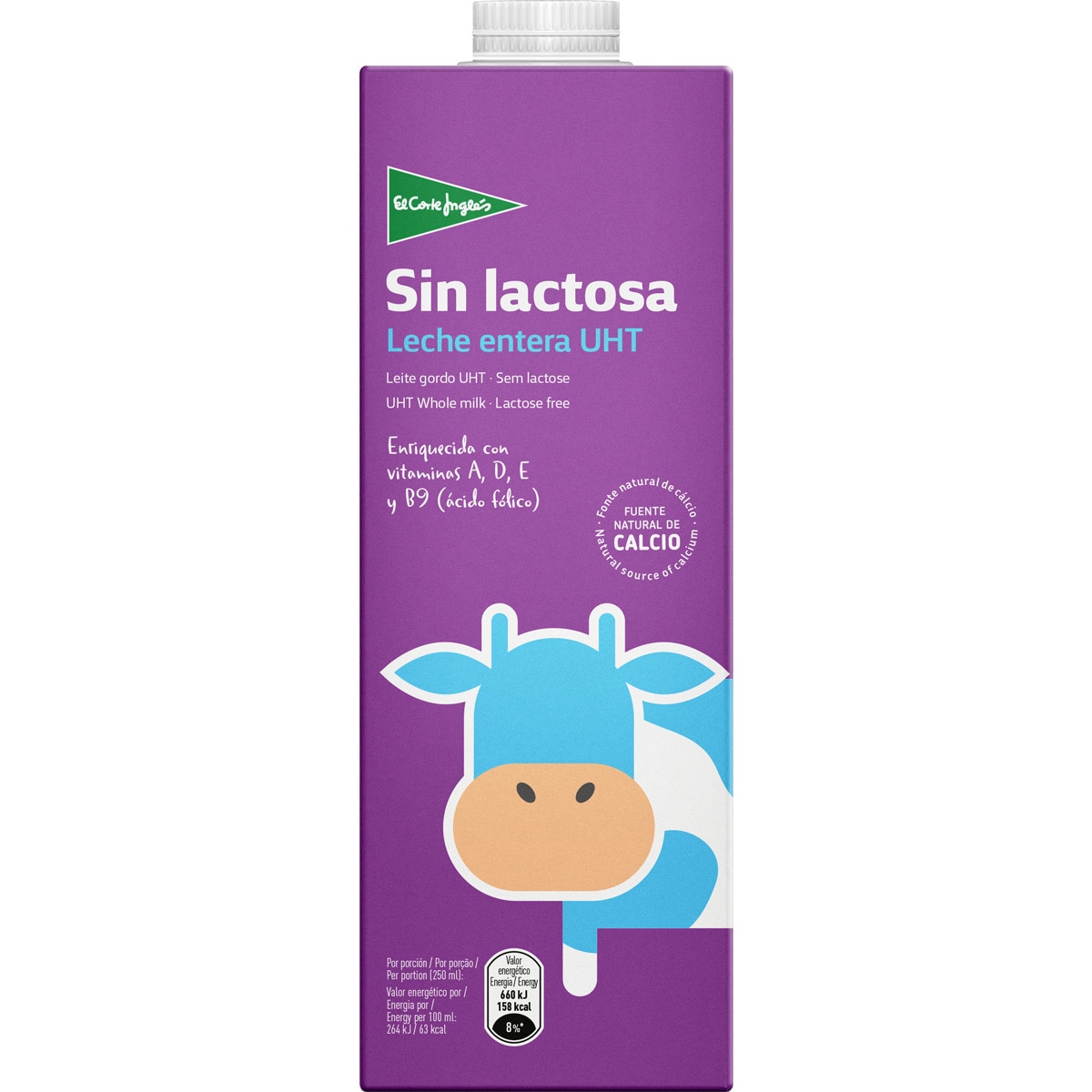 leche entera sin lactosa enriquecida con vitaminas A, D, E y B9 brik 1 l