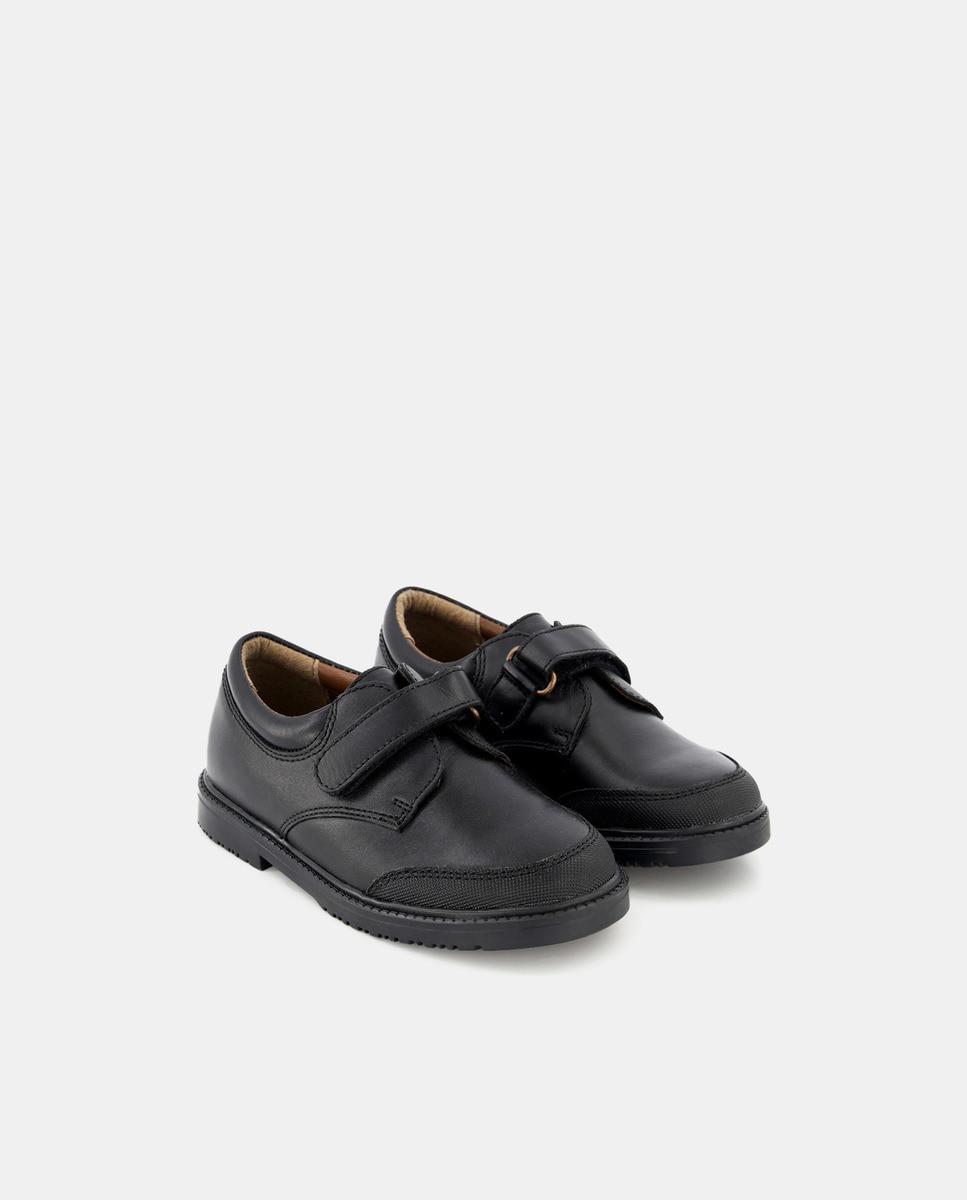 Zapato de piel con refuerzo y velcro Negro-2