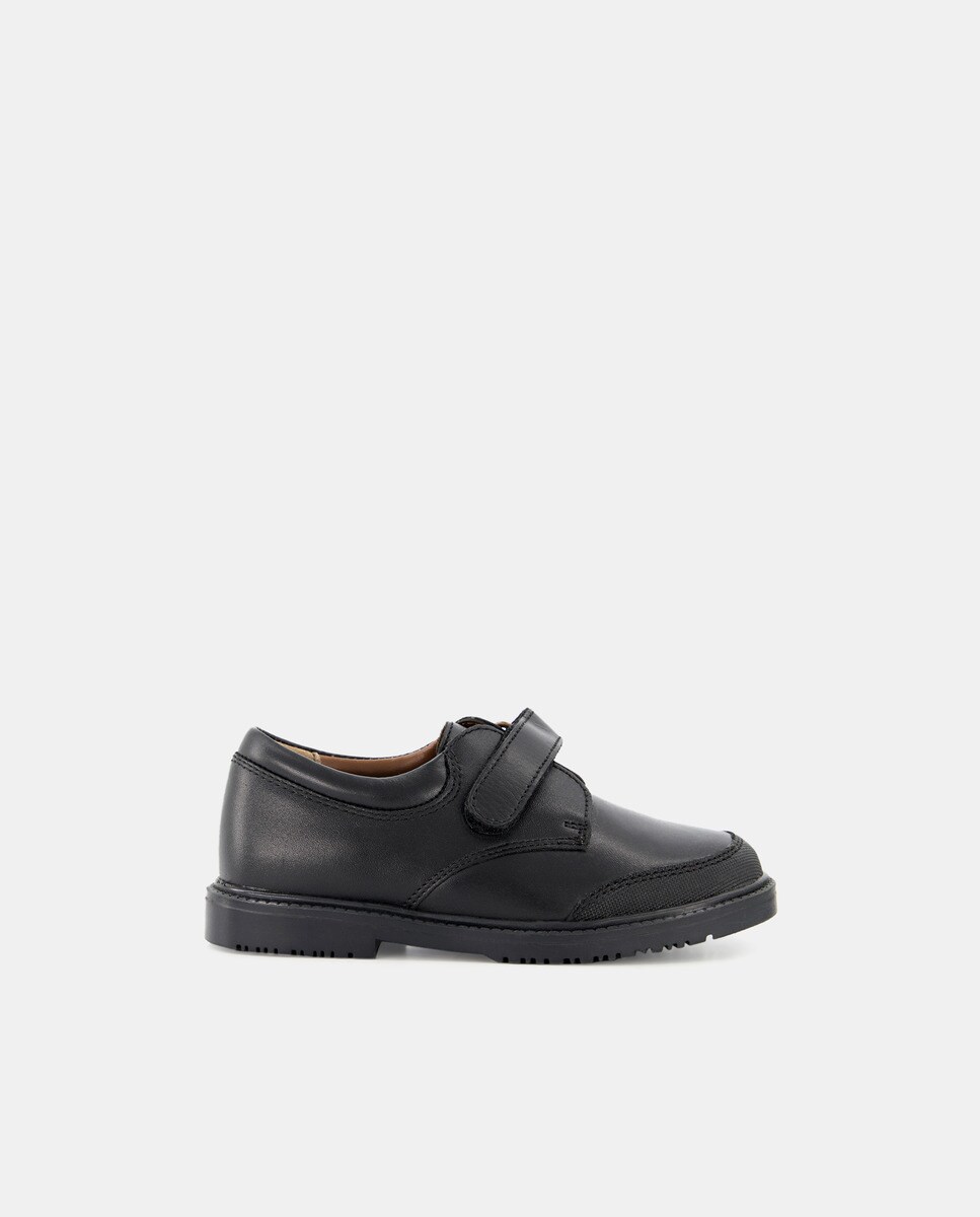Zapato de piel con refuerzo y velcro Negro-1
