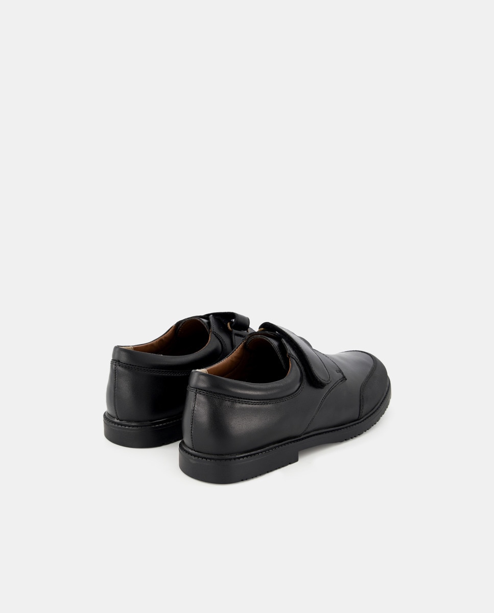 Zapato de piel con refuerzo y velcro Negro-3