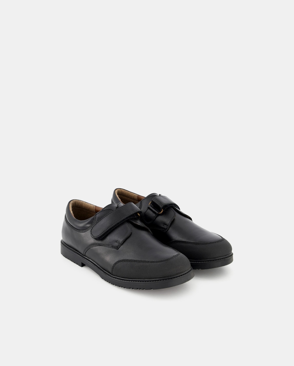 Zapato de piel con refuerzo y velcro Negro-2