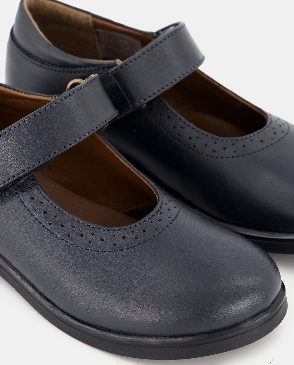 Merceditas de piel con velcro 31-39 Azul marino-5