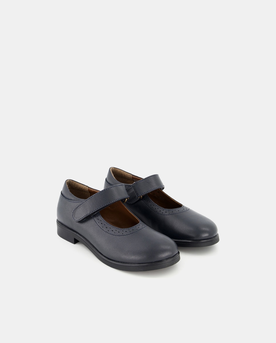Merceditas de piel con velcro 31-39 Azul marino-2