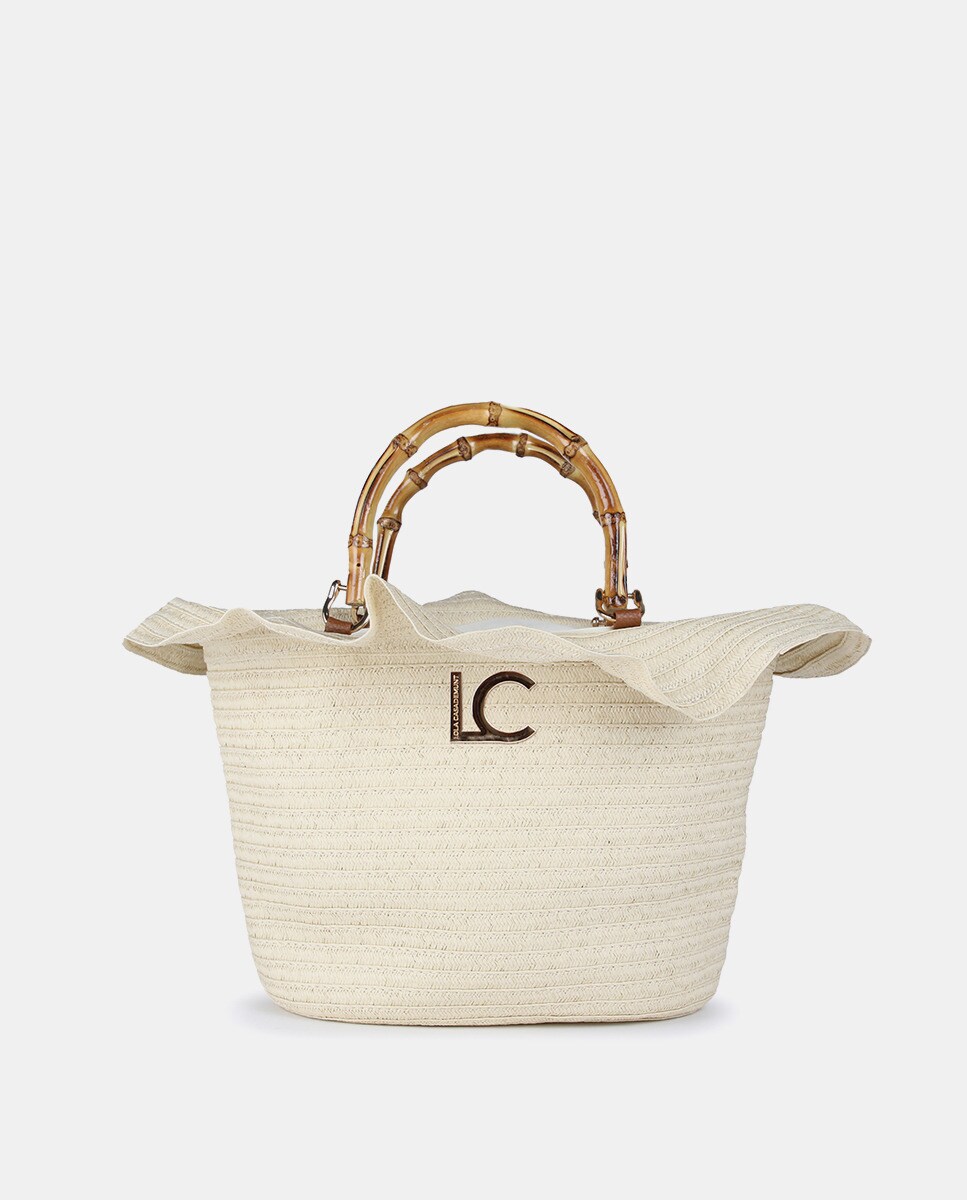 Cabas moyen zippé écru à volant