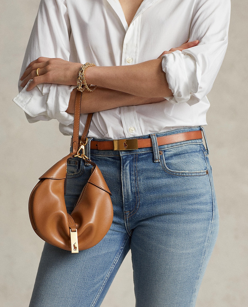 Mala Mini-Shoulder Polo ID Mini em Pele Castanho-7