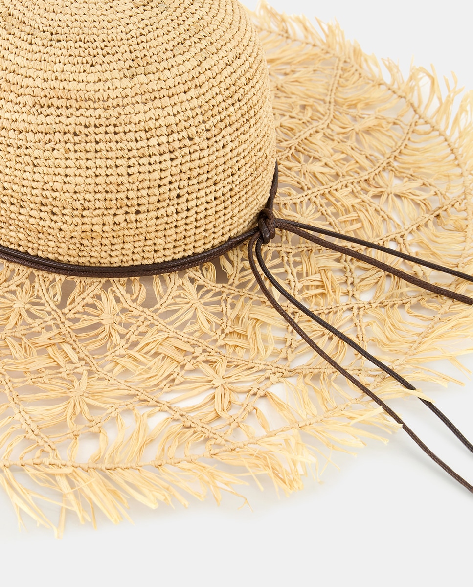 Chapéu de Palha com Copa e Aba Bicolor e em Ráfia - Bege Bege-2