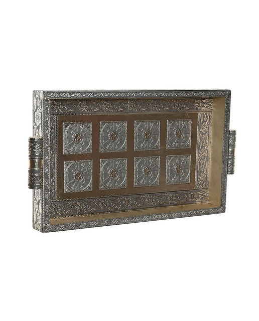 Imagen 0 de Bandeja metal madera 36x22x4 asa dorada