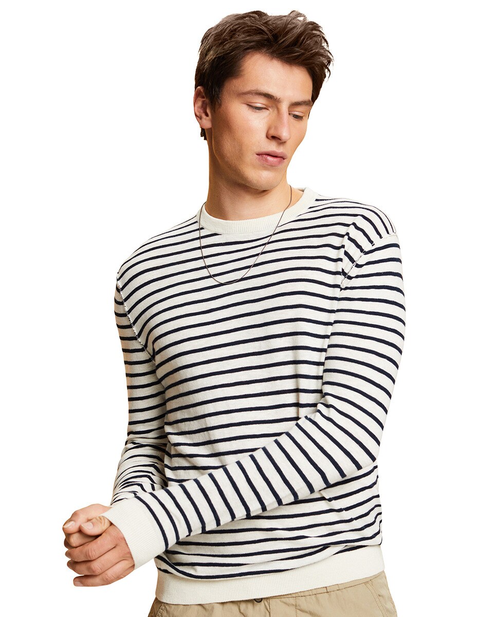 Pull rayures en lin mélangé