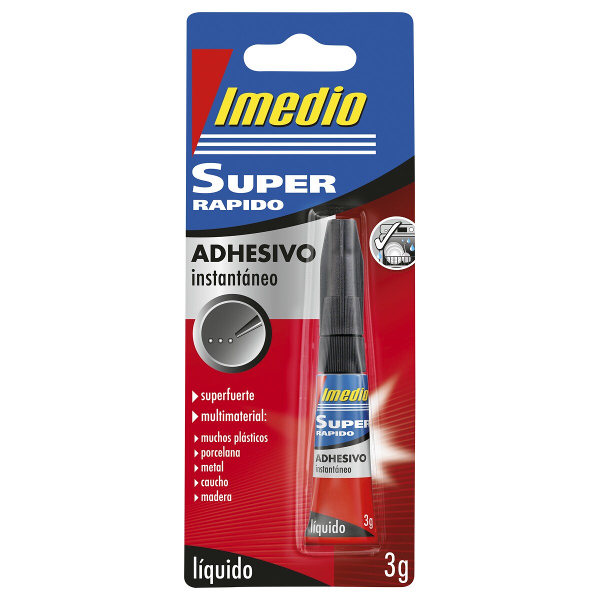 Blister super rápido adhesivo instantáneo líquido 3 grs Imedio Rojo-1