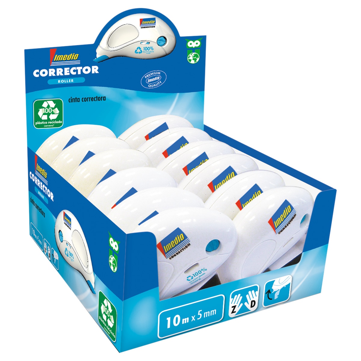 Caja 12 cintas correctoras 10mx5mm Imedio Blanco-2