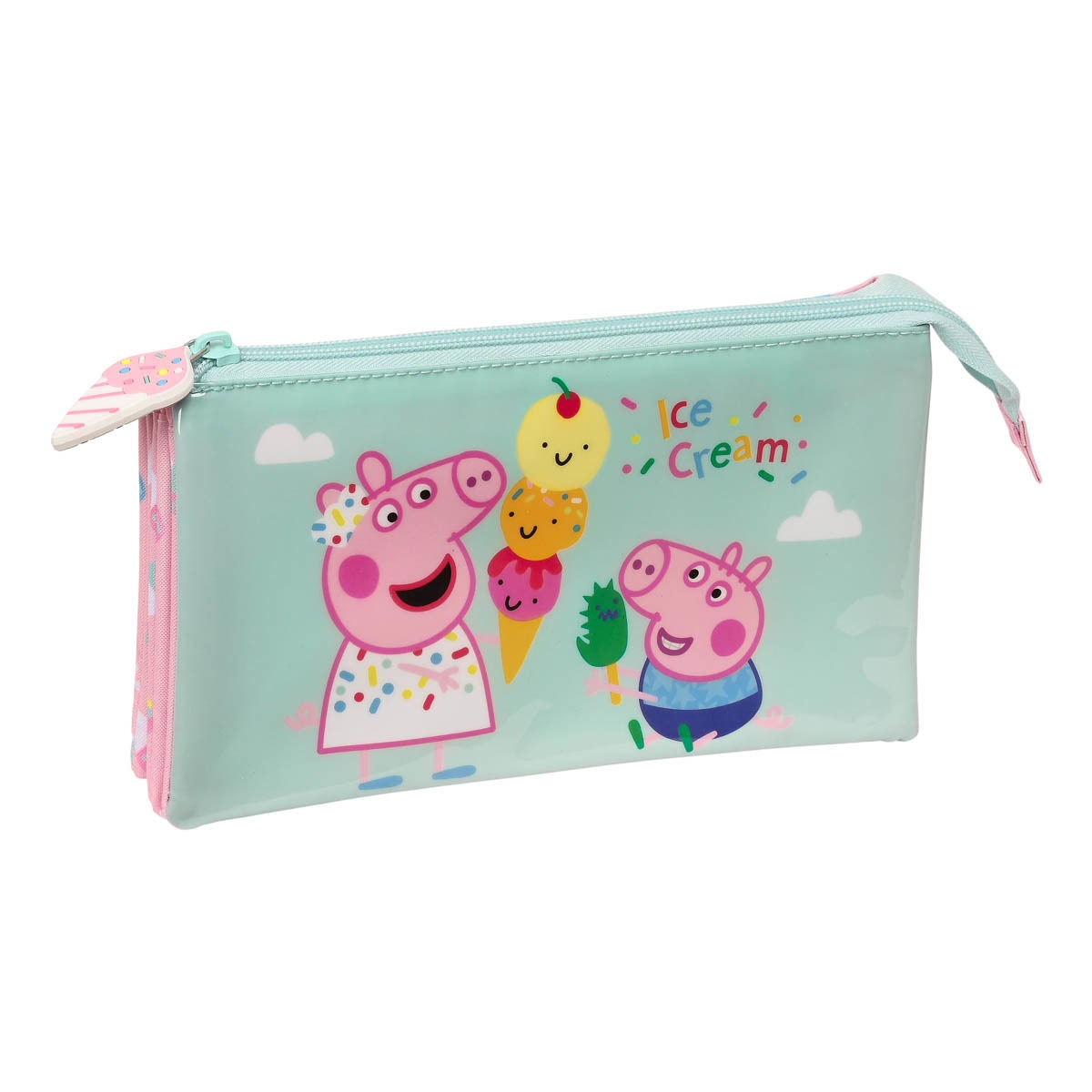 Imagen 0 de Portatodo triple Peppa Pig Ice cream Safta rosa claro y verde menta