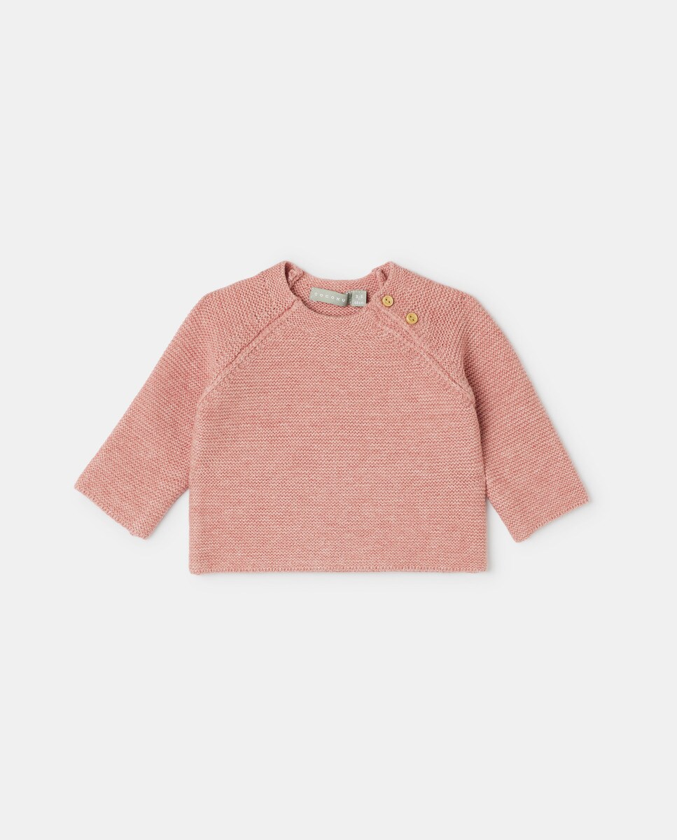 Pull à motifs torsadés et 2 boutons aux emmanchures avec manches raglan basique