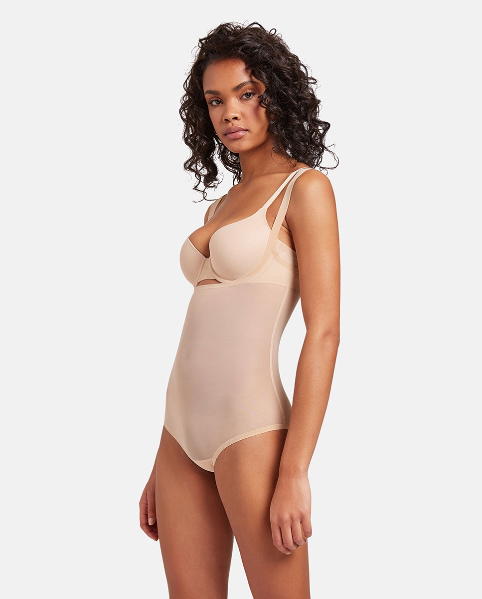 Body Moldador Transparente de Tule Castanho-1