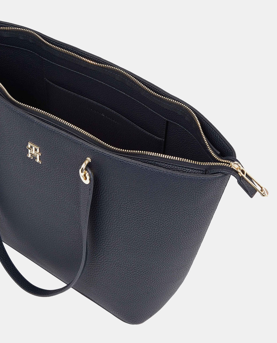 Mala Tipo Tote Grande com Logótipo TH e Fecho de Correr - Azul-Marinho Azul-marinho-2