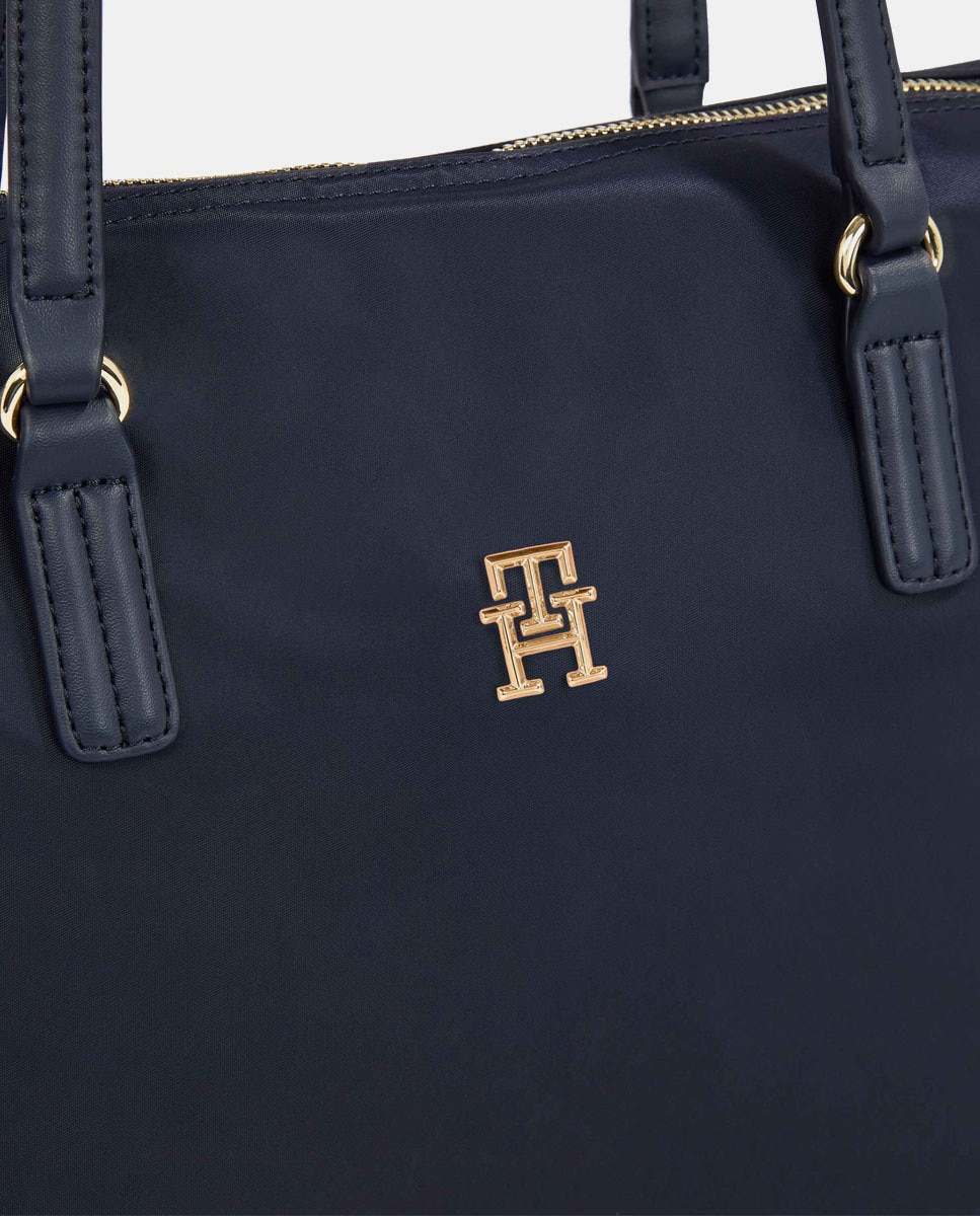 Mala Tipo Tote com Logótipo TH, Fecho de Correr e em Tecido Reciclado - Azul-Marinho Azul-marinho-4