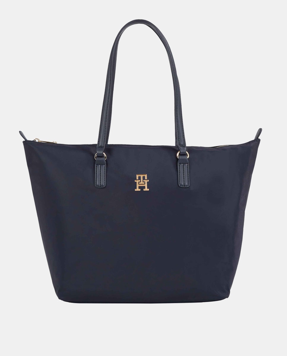 Mala Tipo Tote com Logótipo TH, Fecho de Correr e em Tecido Reciclado - Azul-Marinho Azul-marinho-1