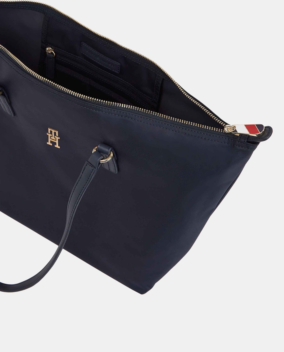 Mala Tipo Tote com Logótipo TH, Fecho de Correr e em Tecido Reciclado - Azul-Marinho Azul-marinho-3