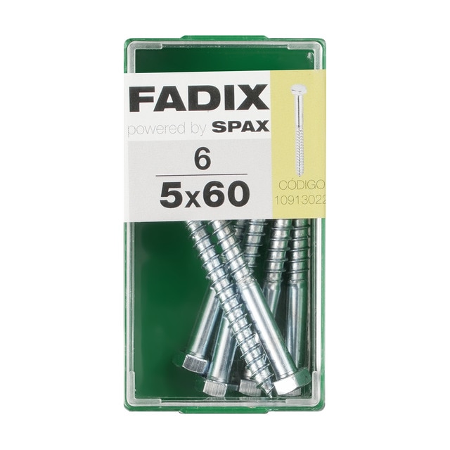 Imagen 0 de Tornillo DIN 571 Cabeza Hexagonal y Rosca para Madera y Aglomerado Ø5 x 60 mm - Caja 6 Uds